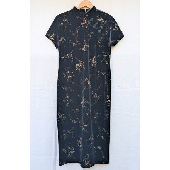 Amanda Smith Vintage 90s Black Velvet Cheongsam Style Sheath Dress Sz 12P Midi - Picture 1 of 6